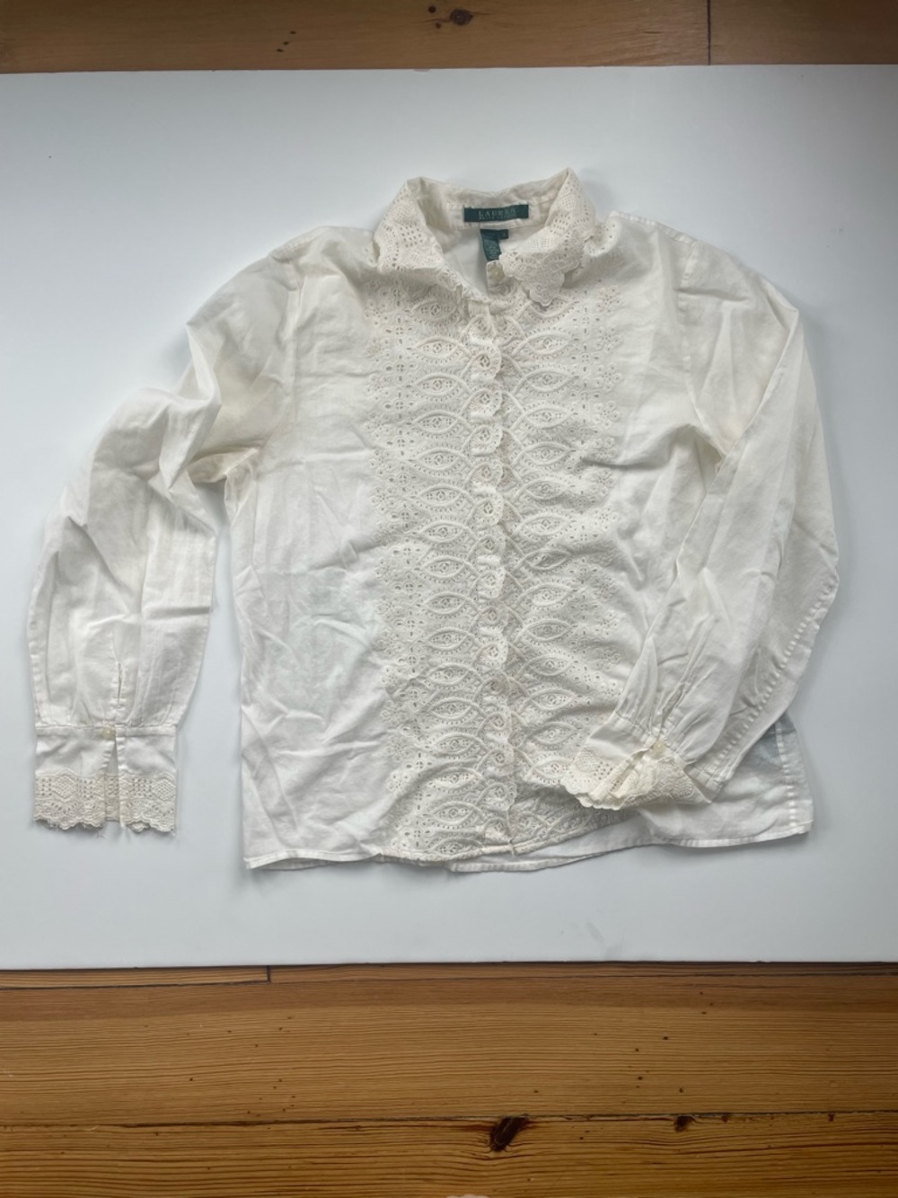 Vintage Ralph Lauren Eyelet Lace Button-Up Blouse in white size 12